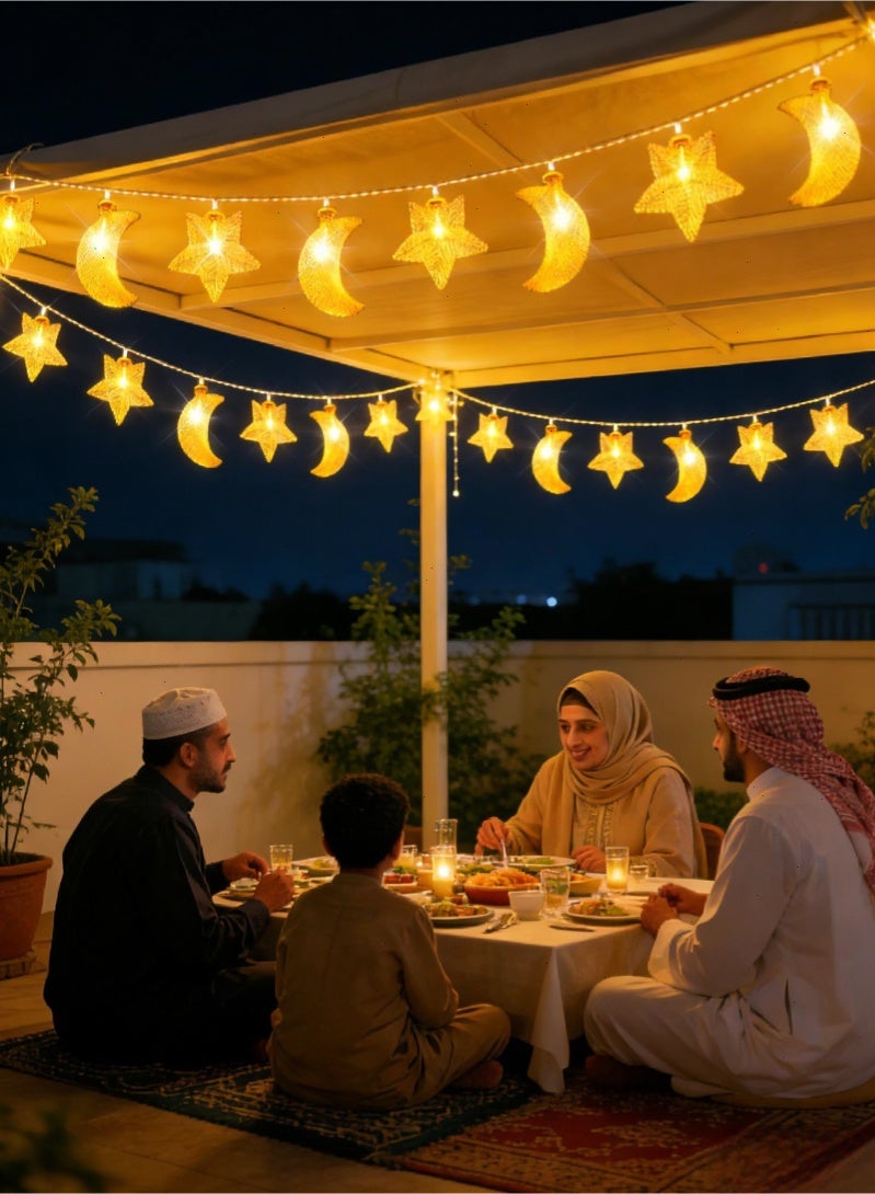 أضواء رمضان LED من 3M، أضواء شبكية على شكل نجمة وهلال، زينة رمضان للديكور الداخلي والخارجي لعيد الفطر، تعمل بالبطارية - Image 4